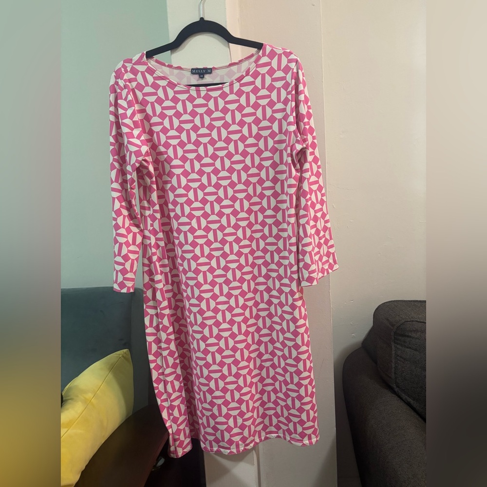 Melly M Geometric Pink and White Long Sleeve Dress